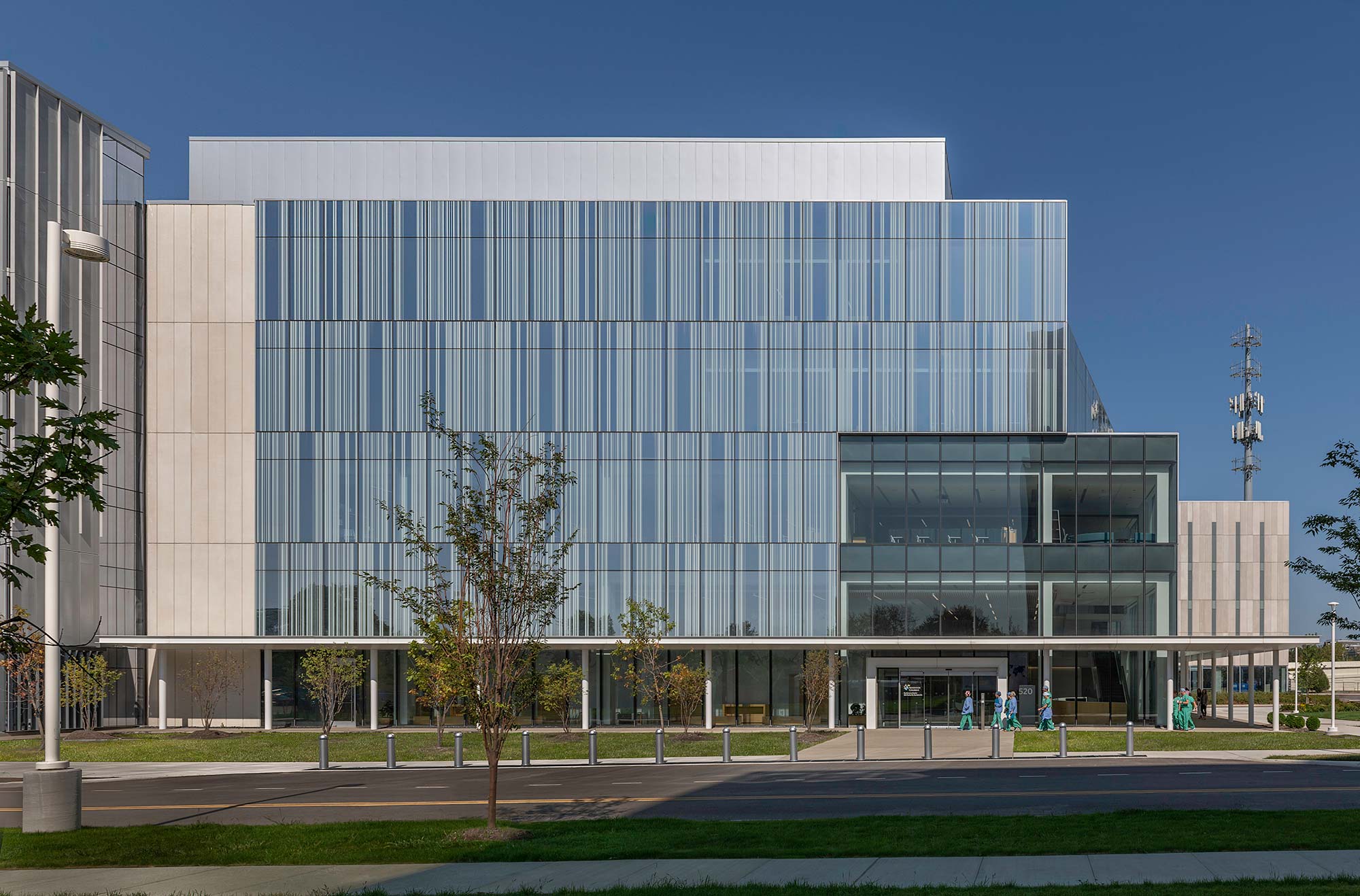 A large glass building.