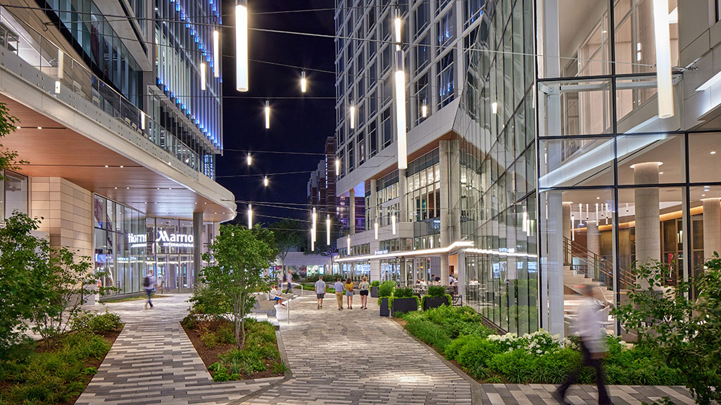 Marriott International Global Headquarters base building at night