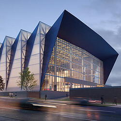 A building with glass walls.