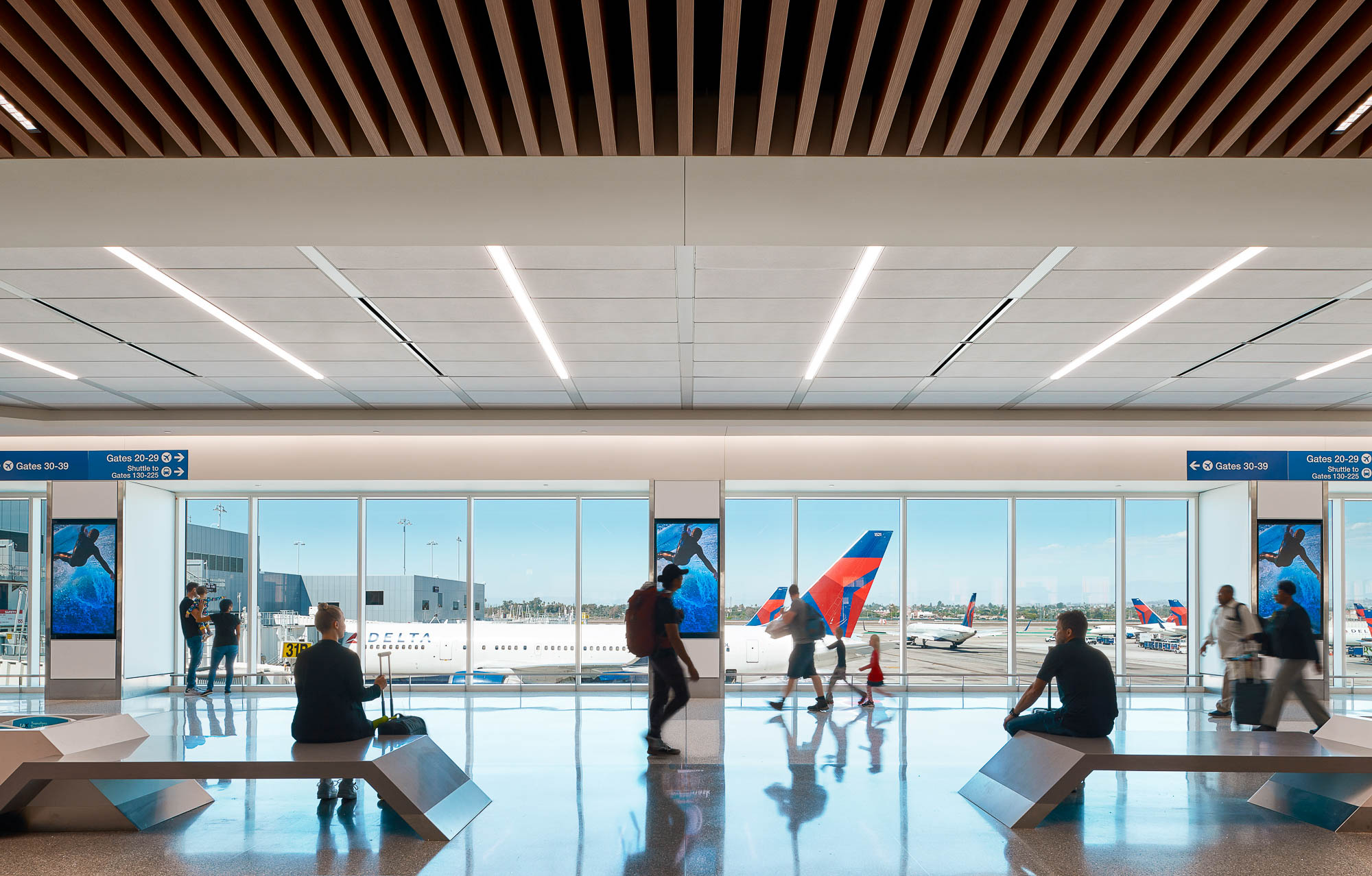 Delta Sky Way at LAX walkway with view of plane