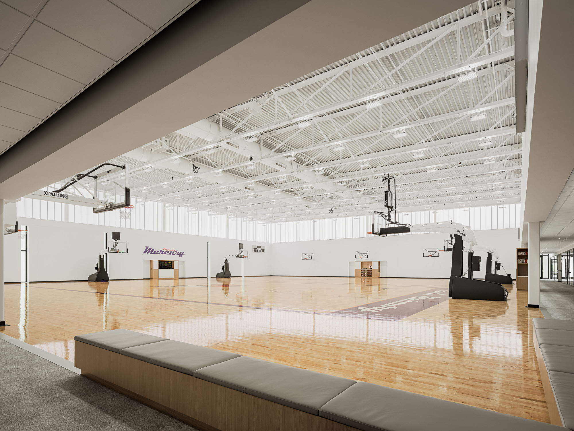 Phoenix Mercury training facility basketball court angled view
