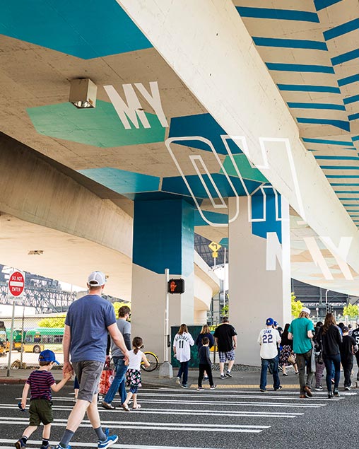 Seattle Mariners branded fan experience under highway underpass