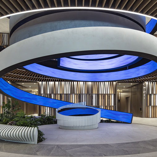 A building with a circular roof.