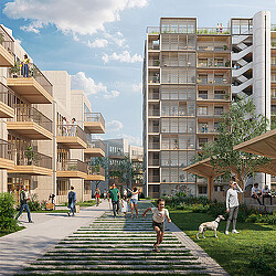 People walking on a sidewalk.