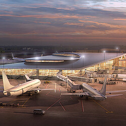 Airplanes at an airport.
