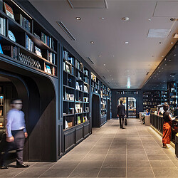 People walking in a building.