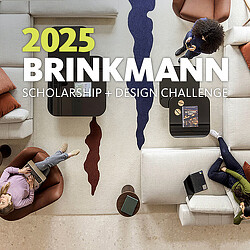 2025 Brinkmann Scholarship + Design Challenge text on image from above of interiors space