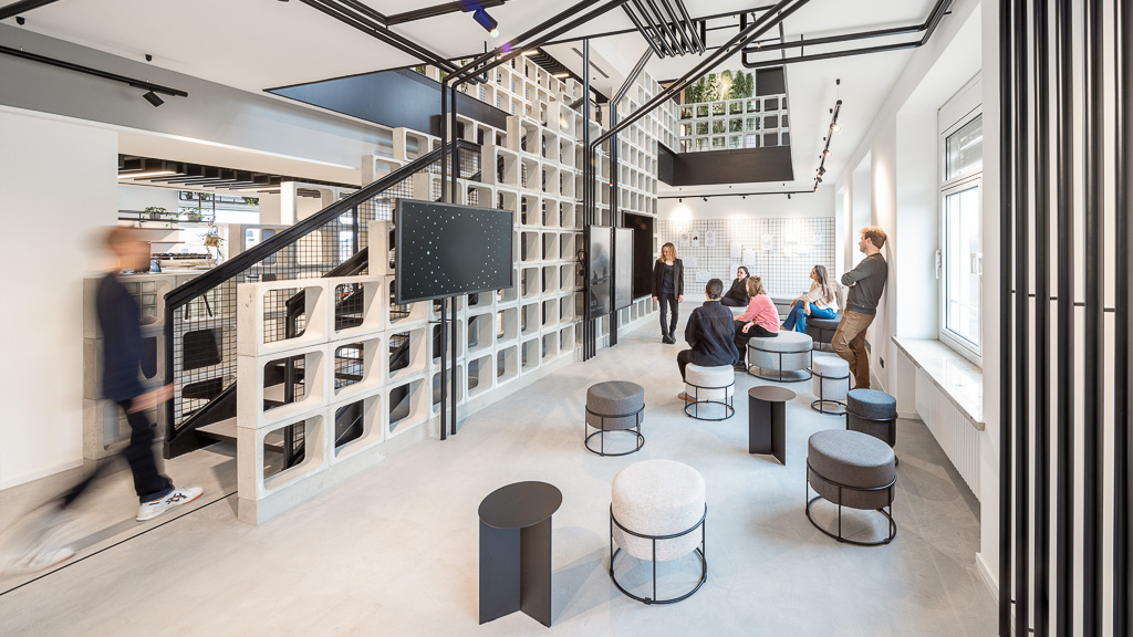 Celonis Munich open collaboration space next to staircase
