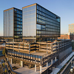 A high angle view of a building.