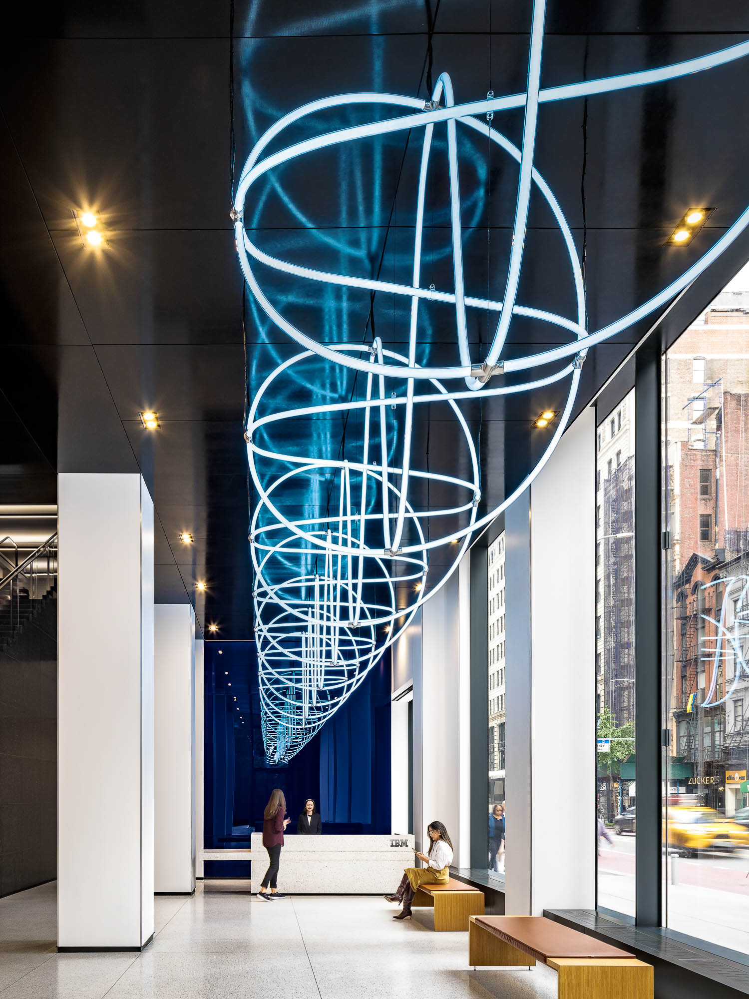 IBM Flagship Office at One Madison Avenue lobby lights