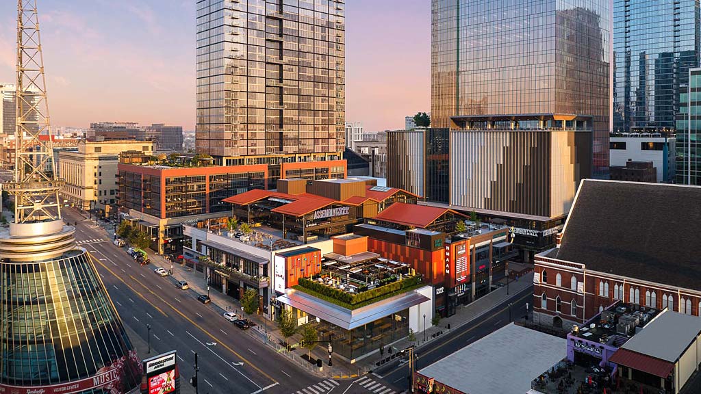 A city with tall buildings.