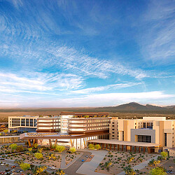 Mayo Clinic Phoenix campus exterior rendering with blue skies