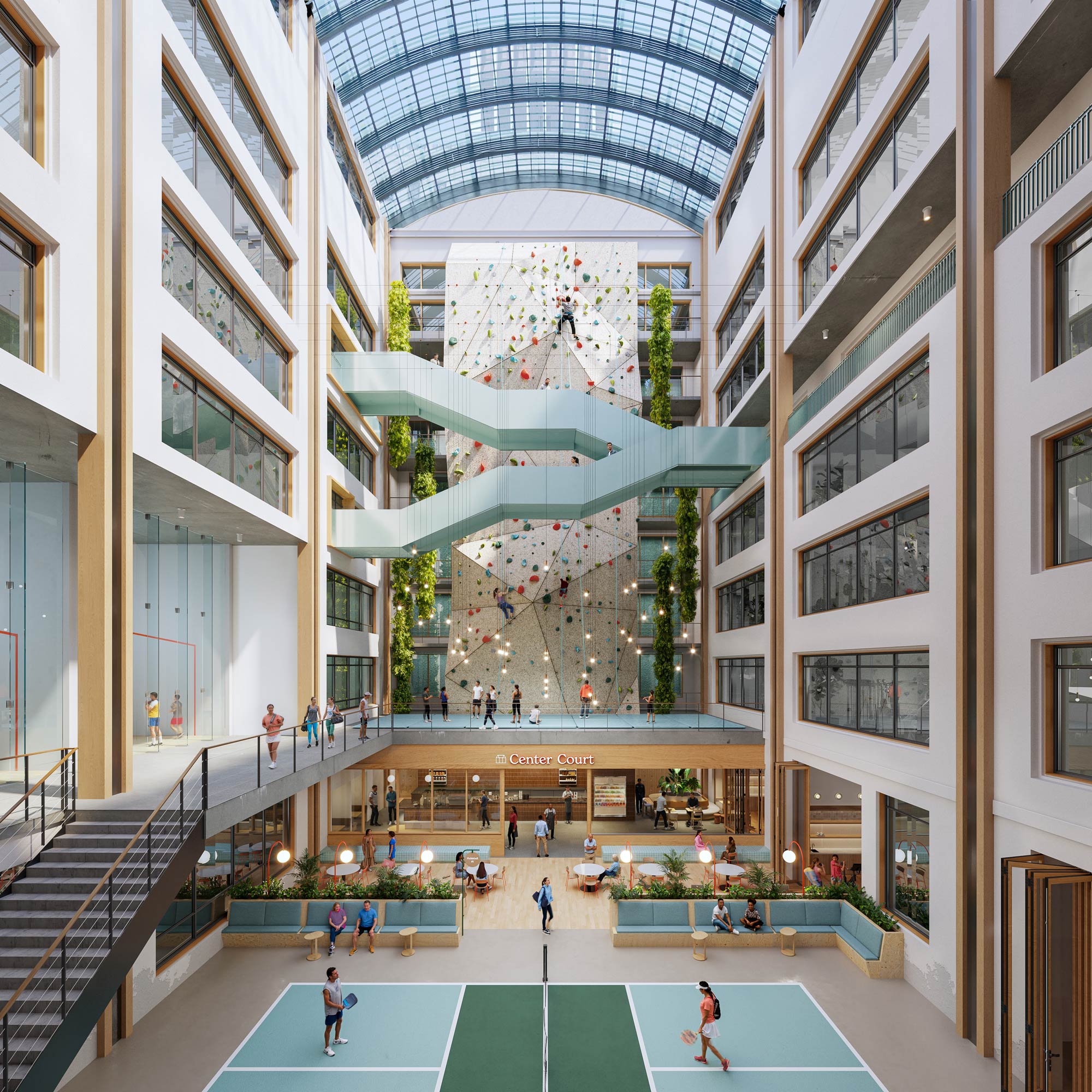 A large indoor swimming pool.