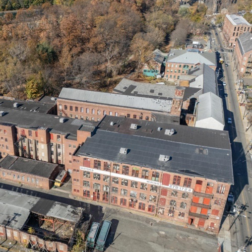 A high angle view of buildings.