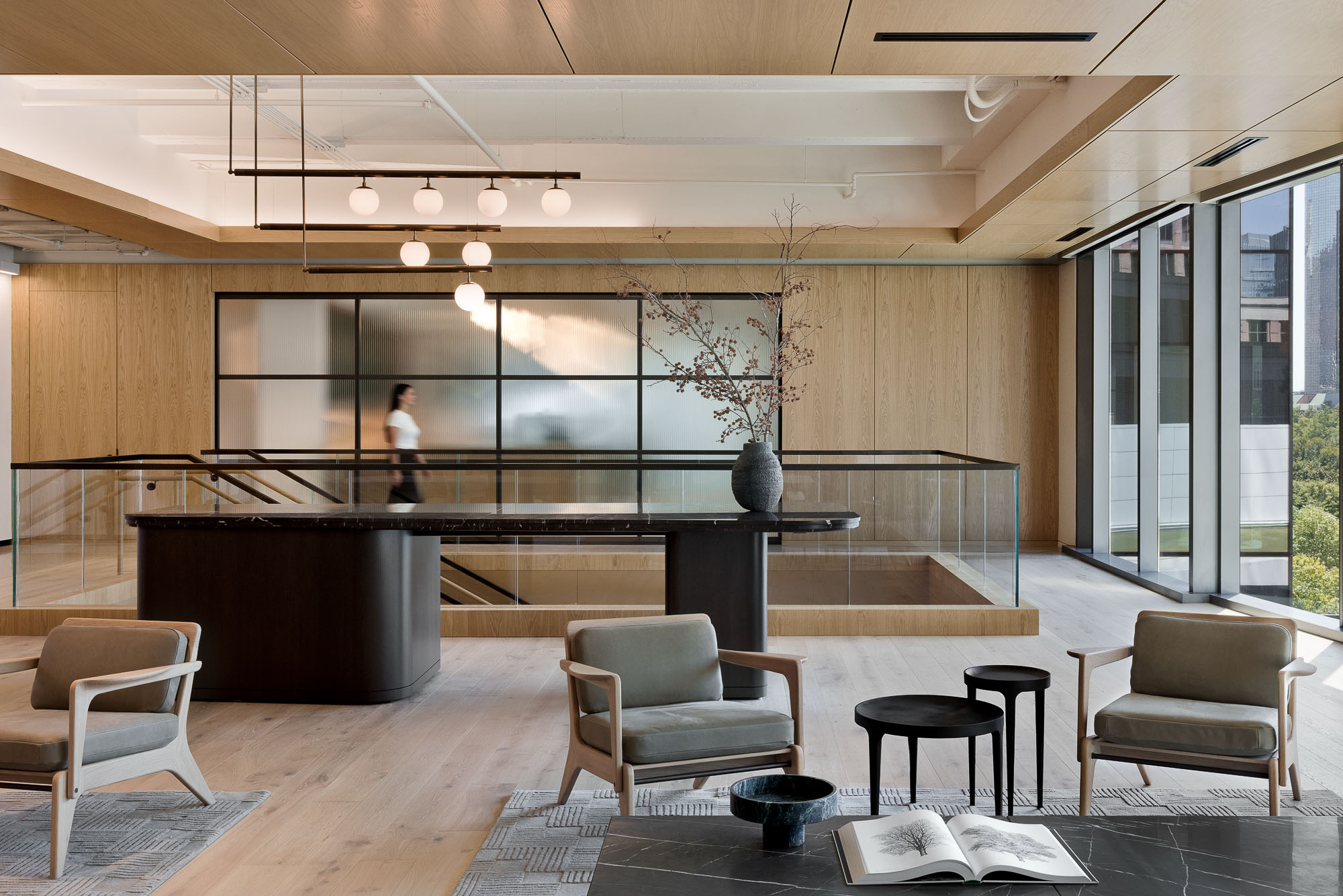 CBRE Dallas lounge with neutral colors