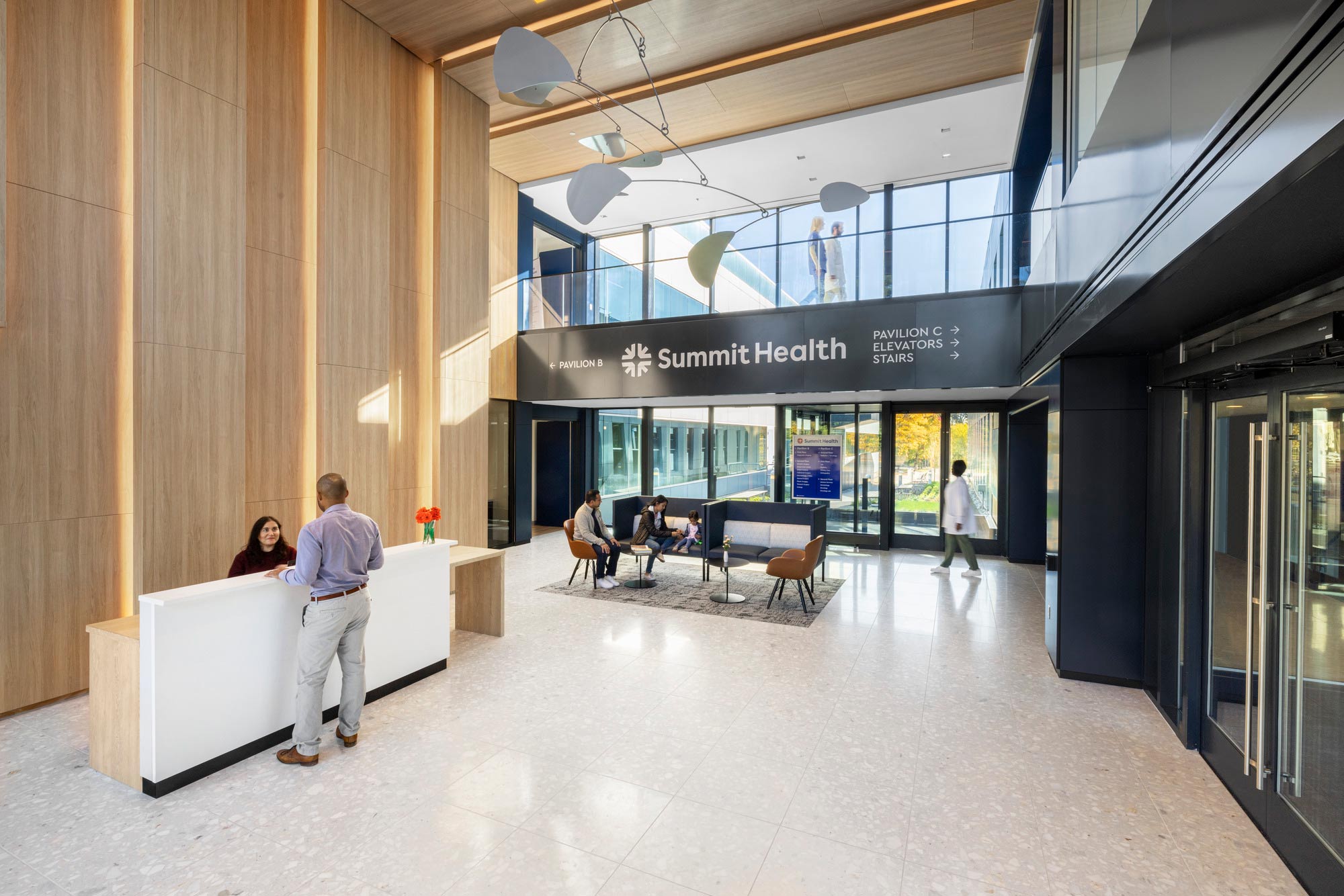 A group of people in a building.