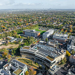 An aerial view of a city.
