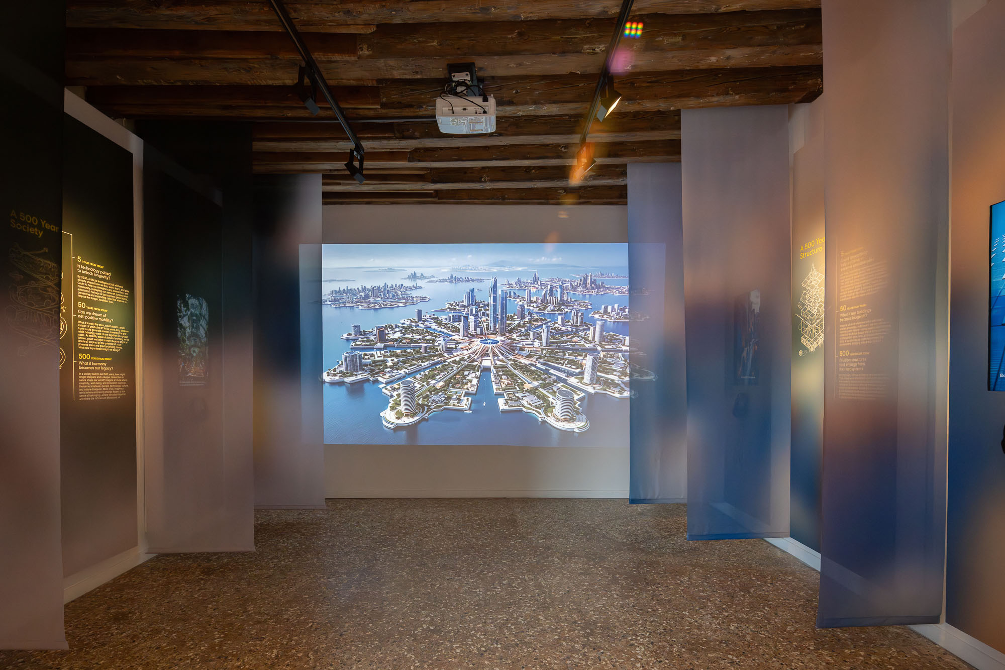 A large screen in a room.