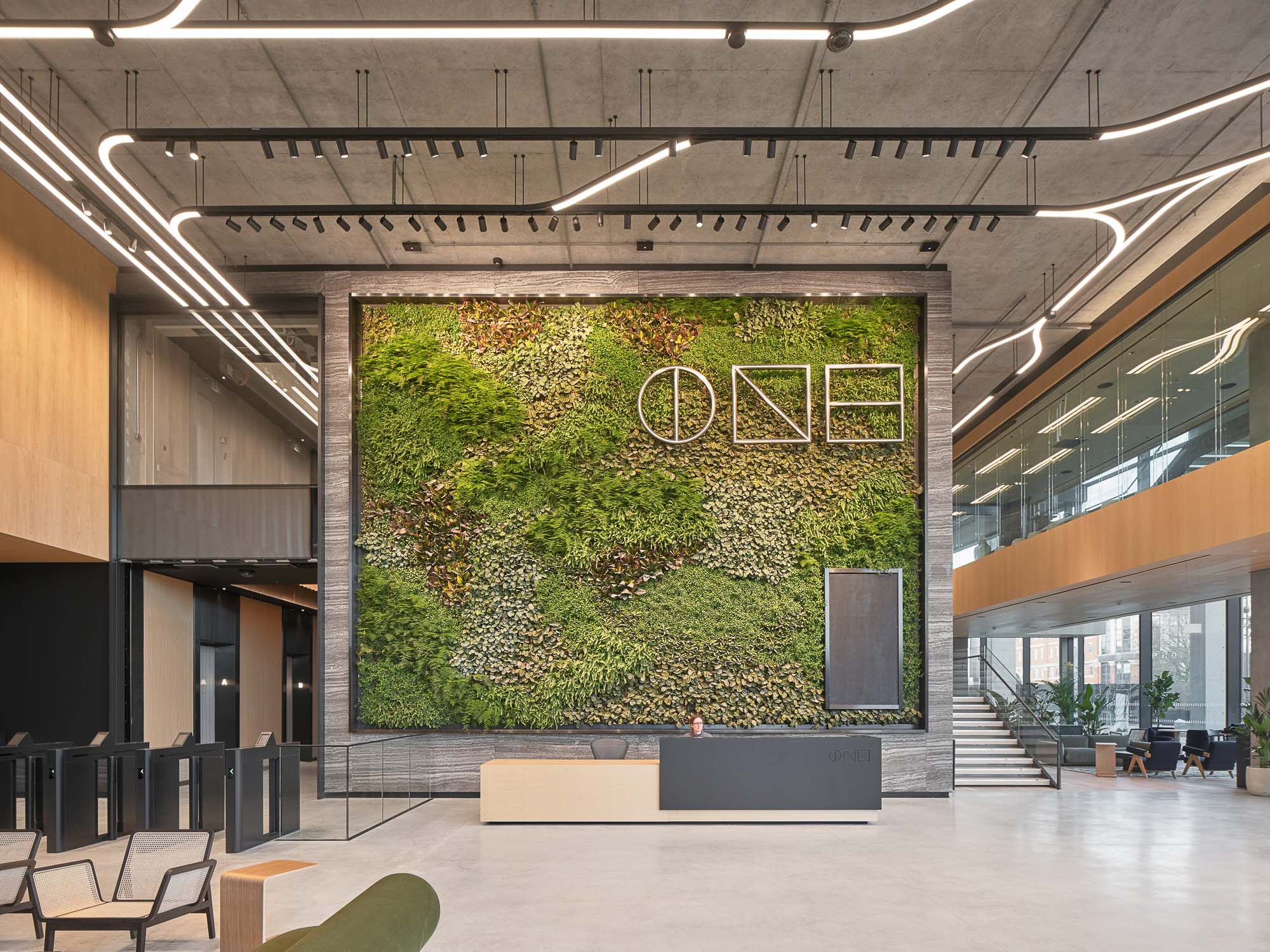 One Station Hill reception with biophilic wall