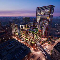 A city with tall buildings.