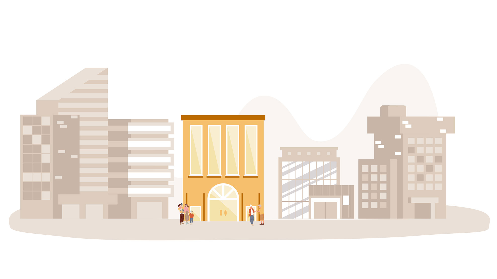 A group of people standing in front of a building.