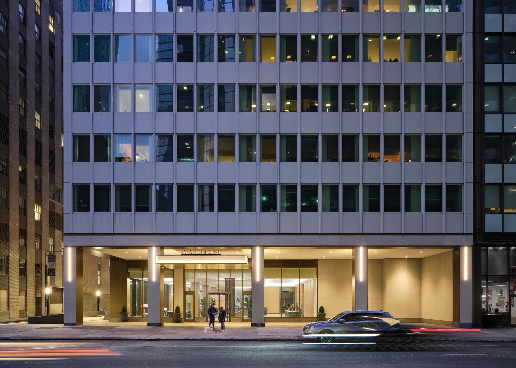 A large building with many windows.
