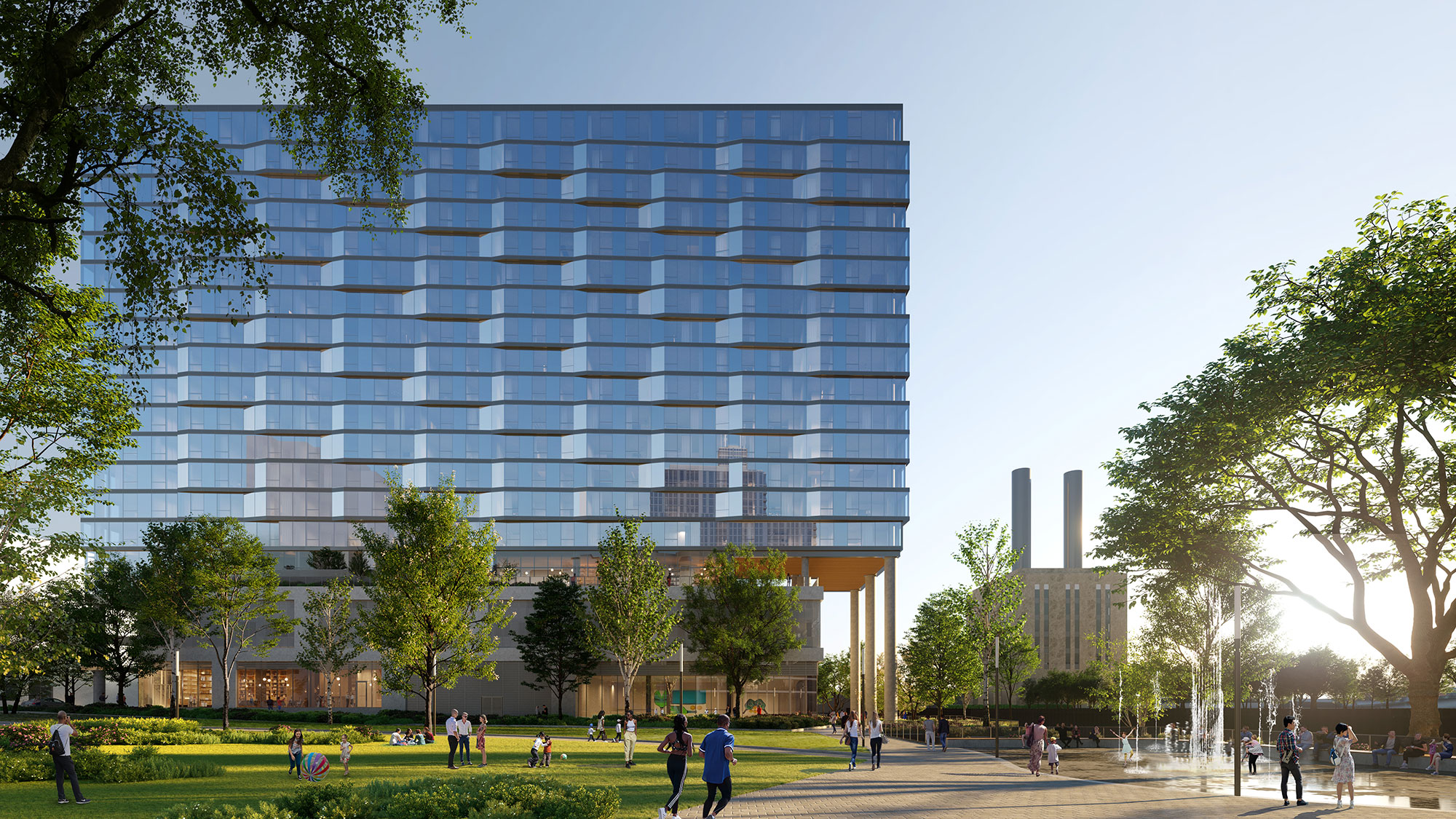 A large glass building.