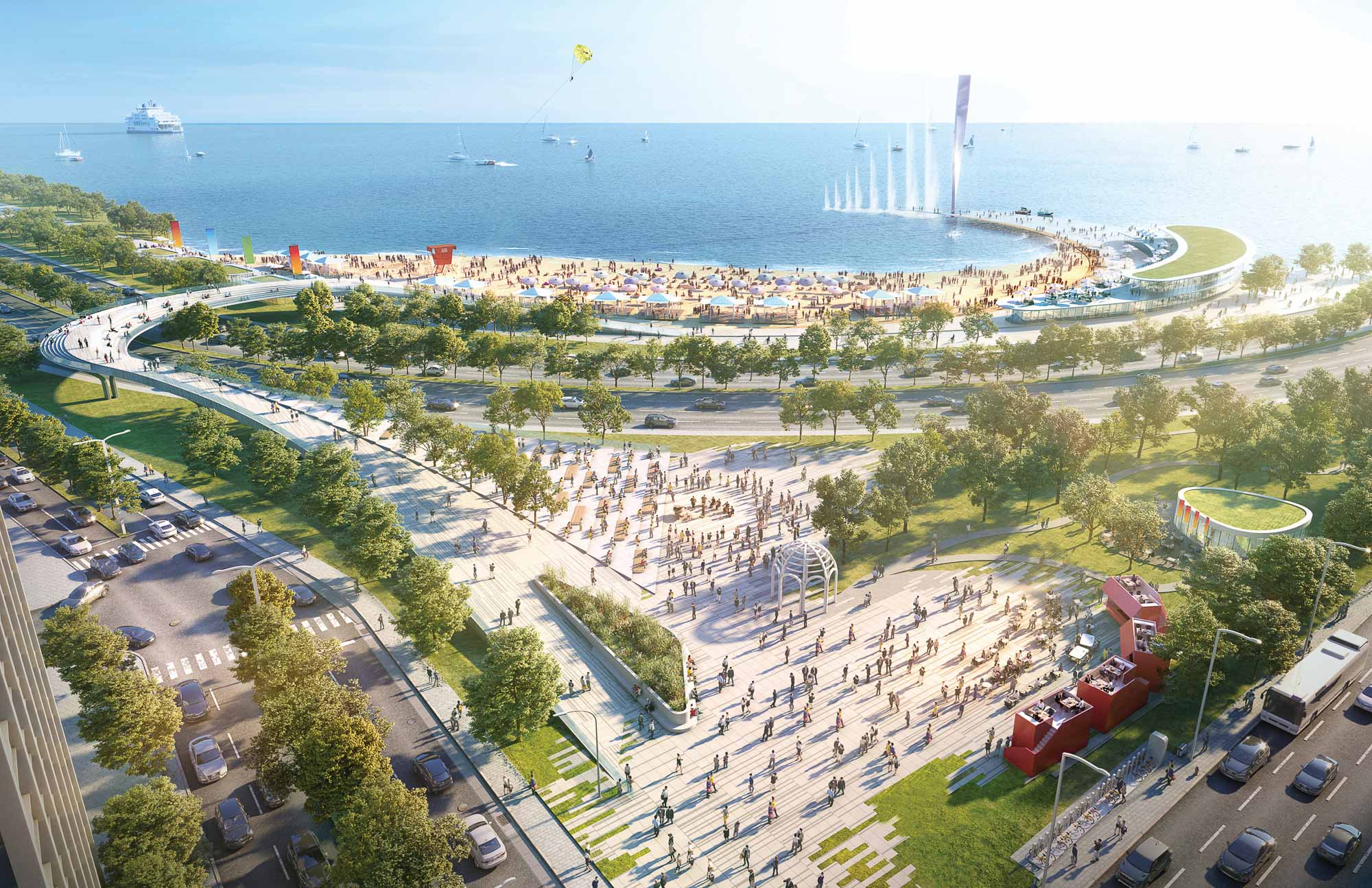 Exterior rendering of proposed Chicago waterfront changes