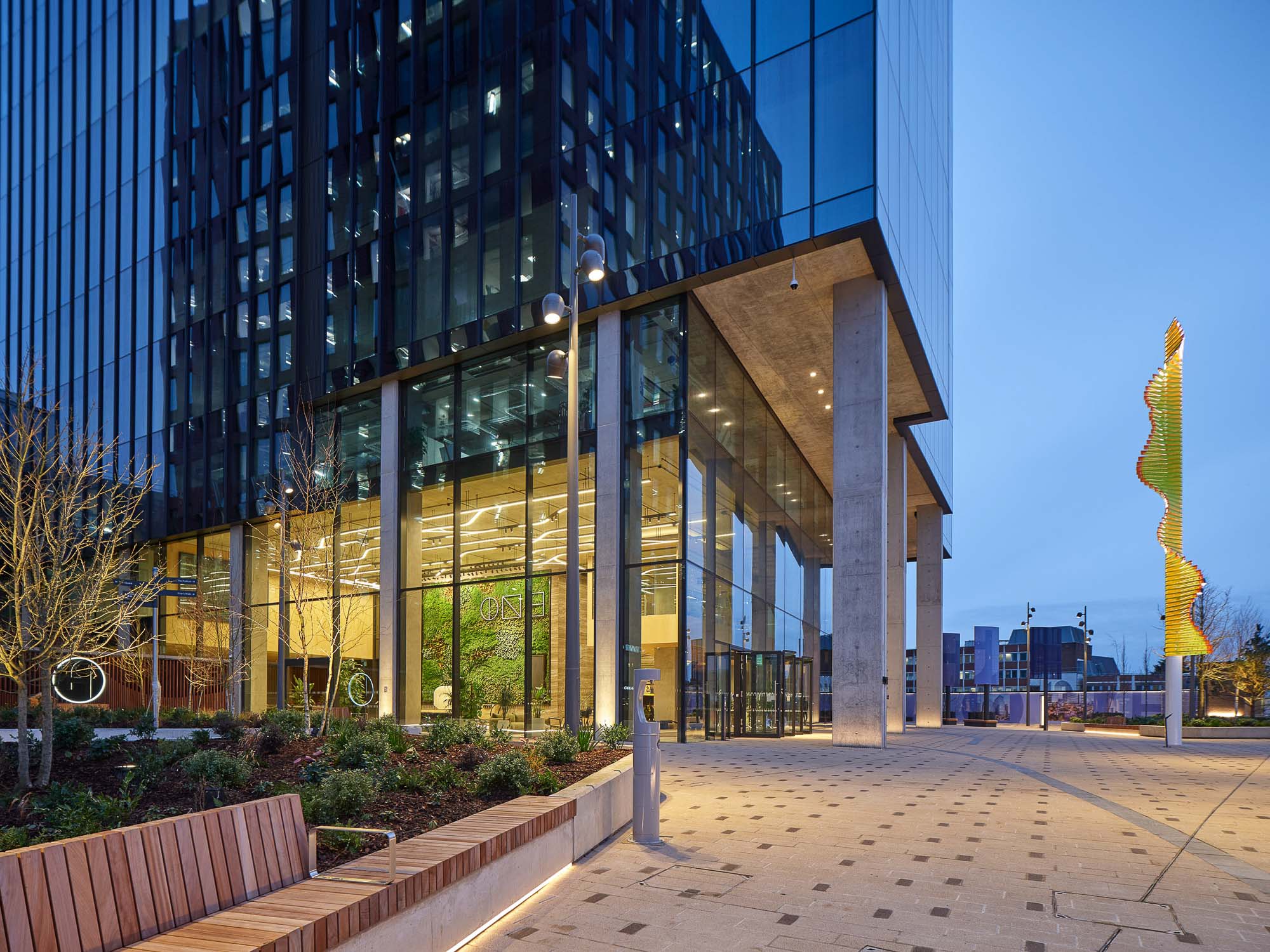 ONE Station Hill building entrance at night