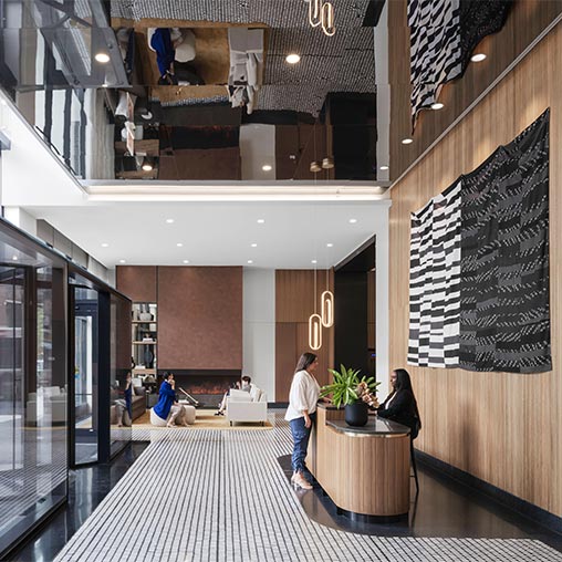 A person walking through a building.