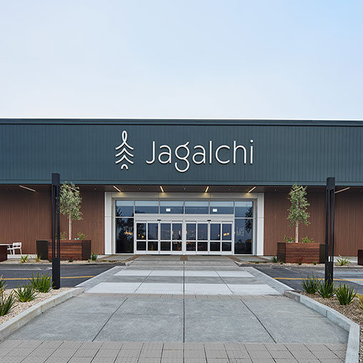 A building with a sign on the front.