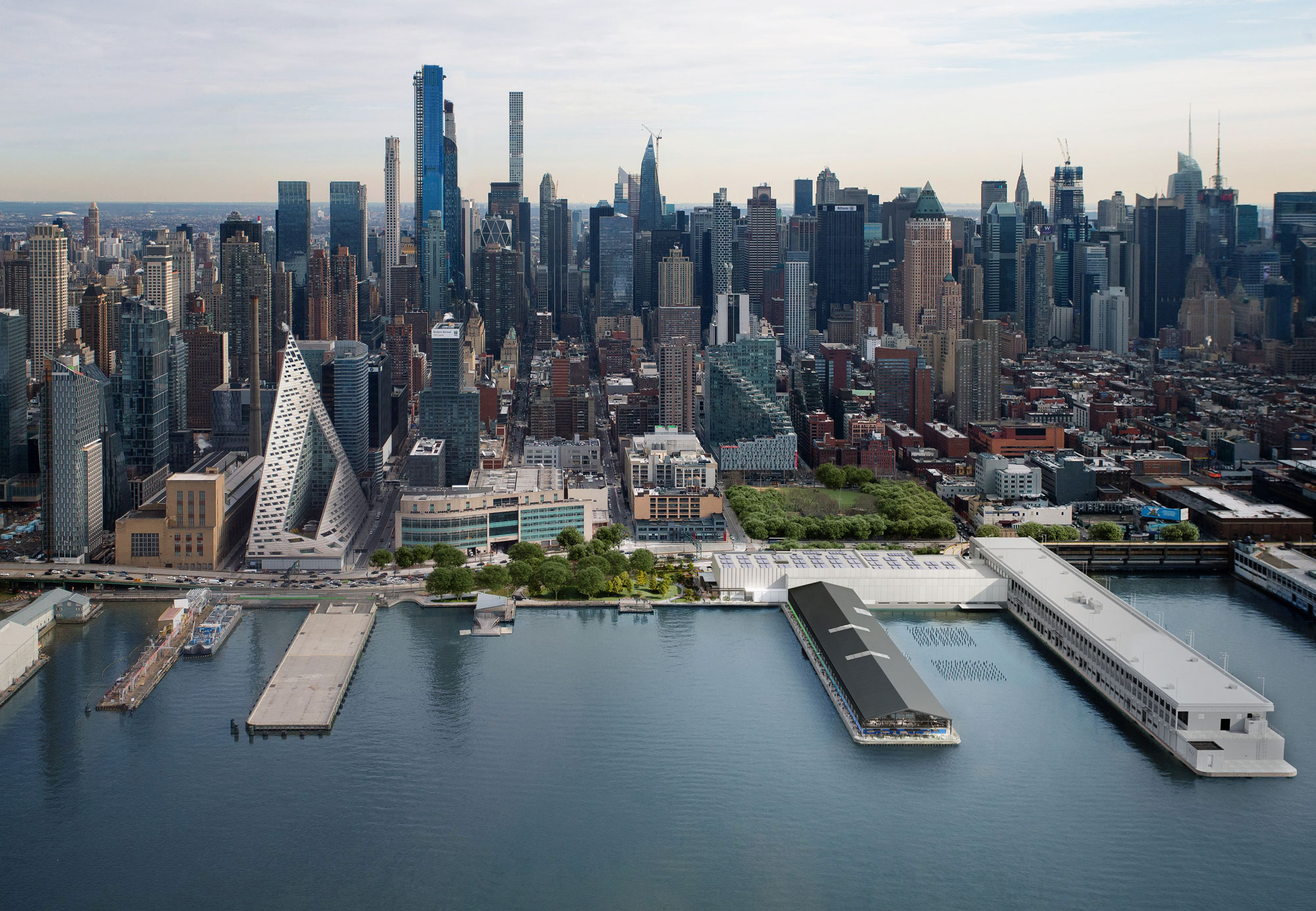 A city with a river and a bridge.