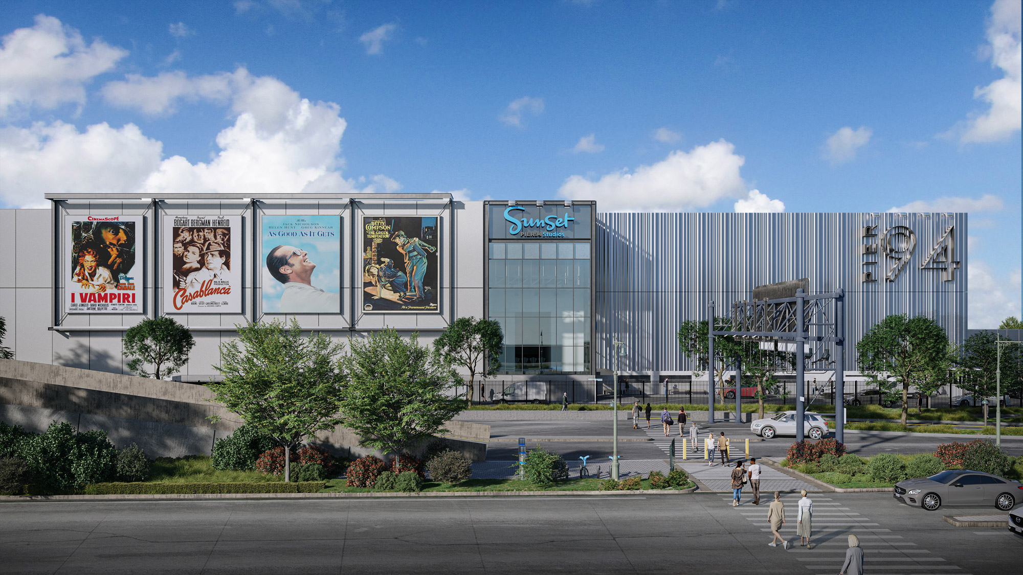 A large building with a large glass front.