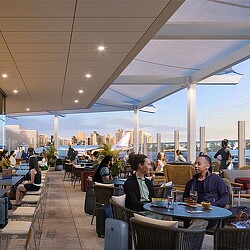 Rendering of the planned dining terrace at San Diego International Airport, estimated 2027.