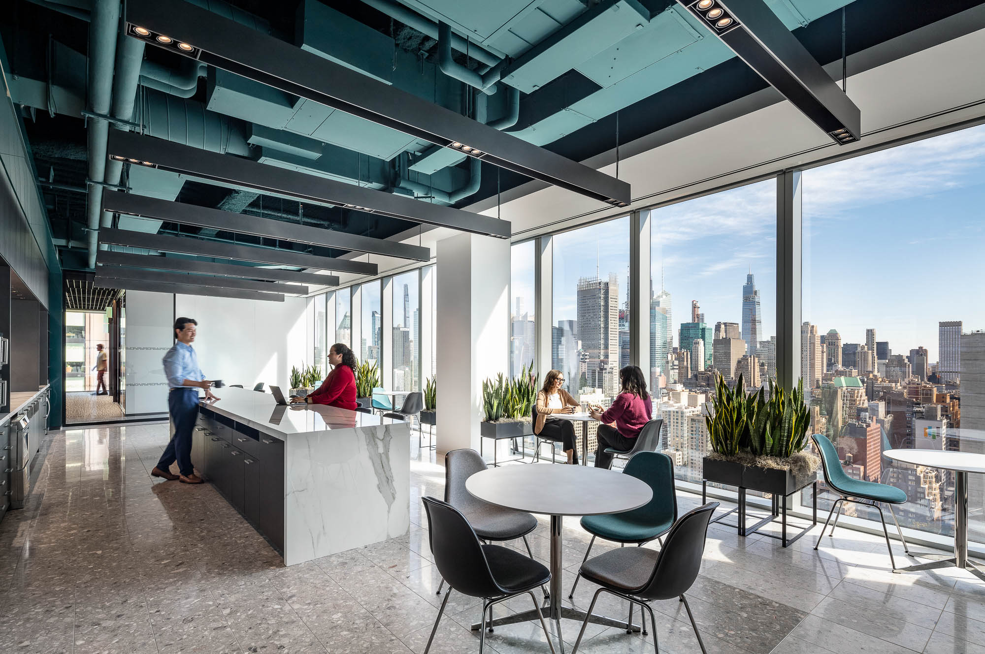 AllianceBernstein at Hudson Yards open kitchen with city views