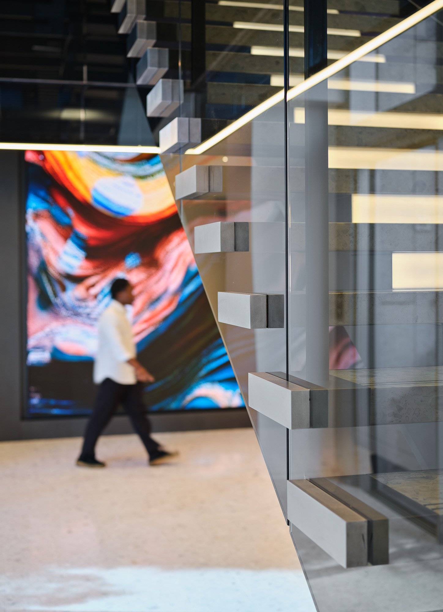 A person walking in a building.