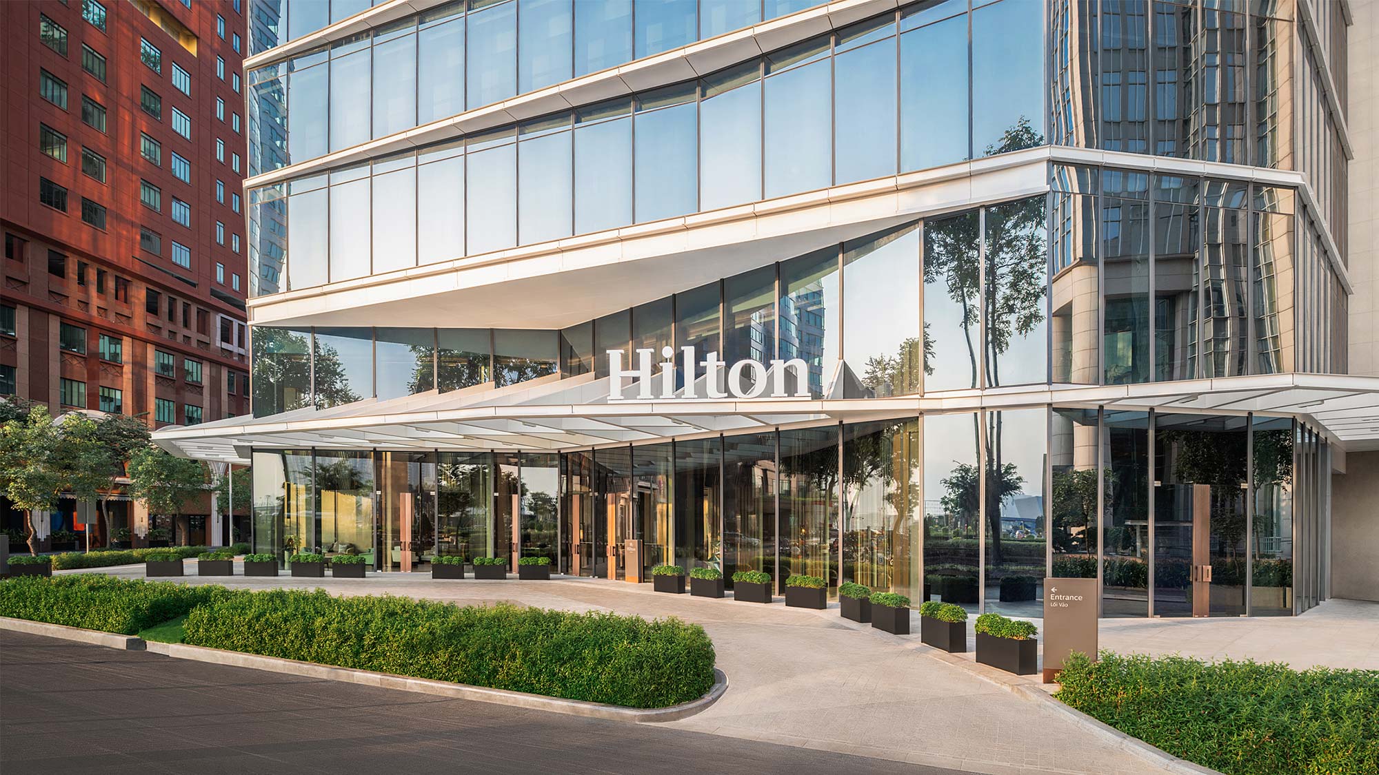 A building with glass windows.