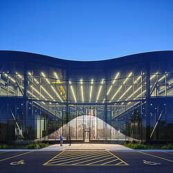 A building with glass walls.