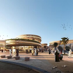 A group of people outside a building.