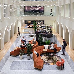 A high angle view of a lobby.