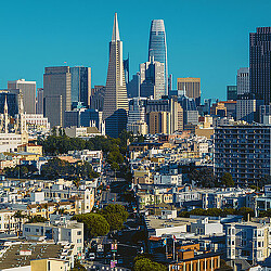 A city with tall buildings.